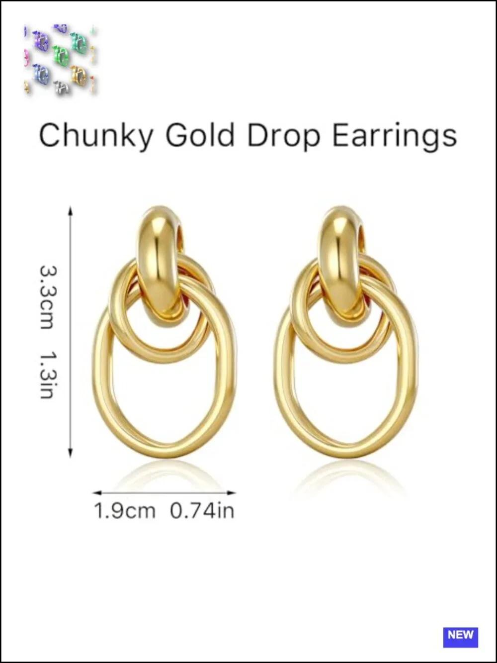 Chunky Gold Drop Dangle Earrings Geometric Link Hoop Hypoallergenic Lightweight